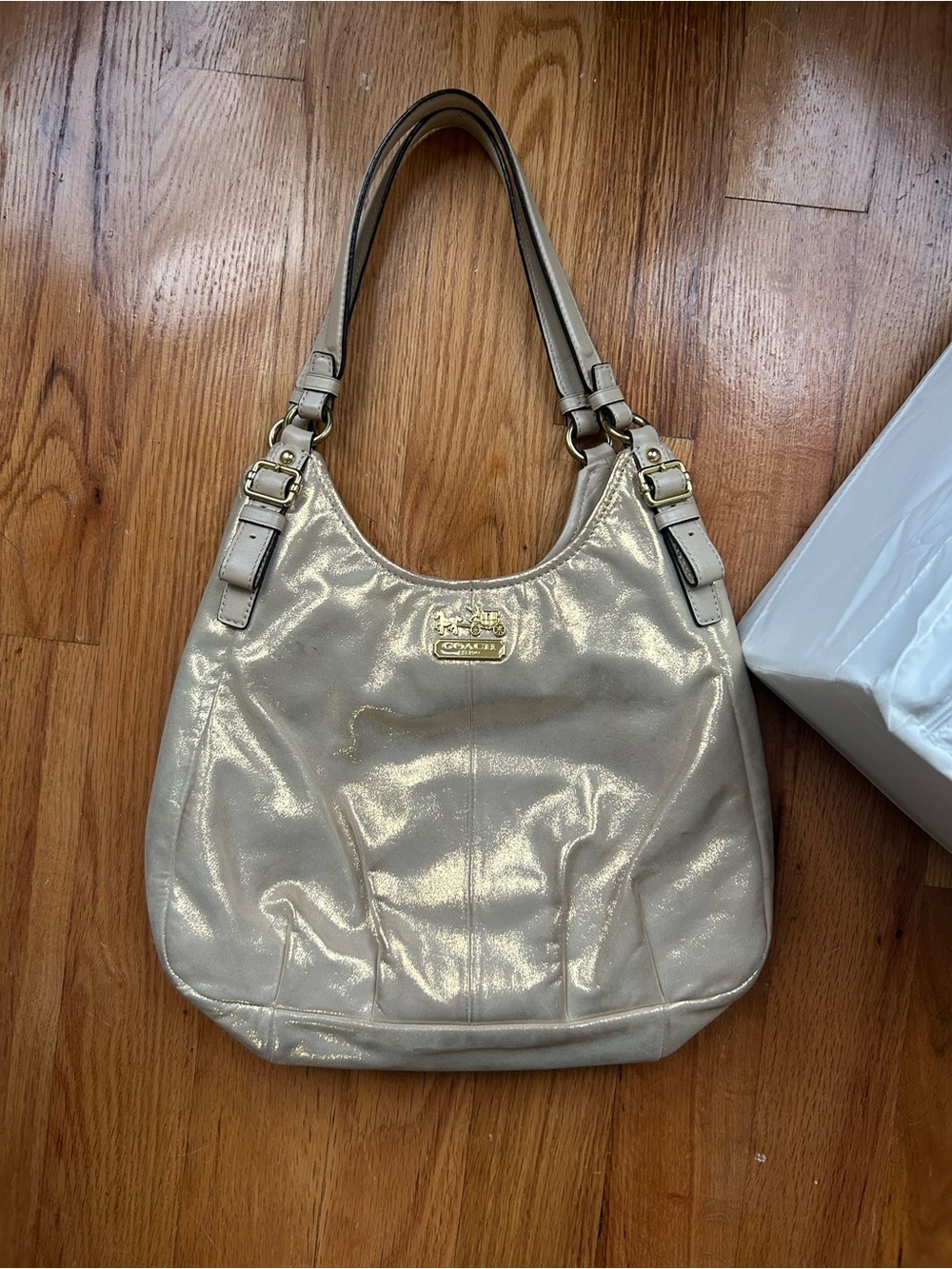 Coach Metallic Cream Leather Hobo with Gold Hardware